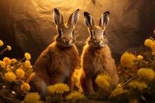Nocturnal Spring Hares Battle. Animal Nature. Generate Ai