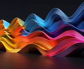 Poster - A mesmerizing row of vibrant, undulating waves in various hues, cascading gracefully against a deep black backdrop