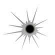 Star bullet hole. Round gunshot damage with cracks from punching and exploding shells as symbol of danger and aggressive vector war