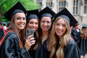 Wall Mural - graduates assemble for commemorative snapshot, immortalizing their academic accomplishments and bonds forged during their time together. Suitable for graduation-themed websites and social media posts