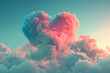 Pink heart in the sky, cloud Valentines Day celebration wedding concept illustration.