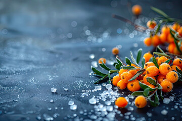 Canvas Print - Frozen sea buckthorn close-up