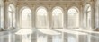 Elegant Ballroom with Arched Windows and Marble Columns. Concept Luxurious Setting, Classic Elegance, Architectural Details, High-End Decor, Grand Ballroom