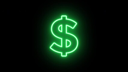 Wall Mural - Neon dollar sign animation, uniform rotation with color blink. Glowing neon 3D dollar icon, looped spin. Money cash, digital currency market, USD, bank business, finance. Yellow, green, purple, blue