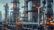 Futuristic visualization of a digitalized oil refinery with glowing lines and nodes.