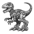  futuristic robotic dinosaur combining prehistoric themes with modern technology sketch engraving generative ai fictional character vector illustration. Scratch board imitation. Black and white image.