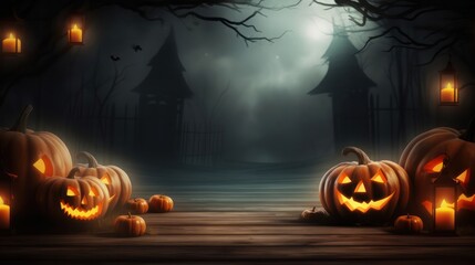 Wall Mural - Pumpkins and bats on a dark background. Halloween holiday concept.