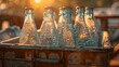 Chilled beer bottles with ice at golden hour.
