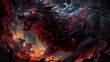 Digital art of a fierce wolf in combat, with a fiery mane and intense red eyes adding to its menacing aura