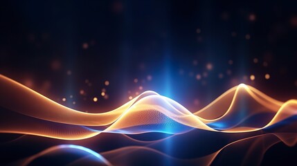 Canvas Print - a mesmeric abstract design with undulating golden and blue waves peppered with light particles sugge
