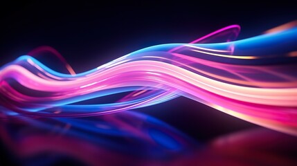 Canvas Print - this digital art showcases smooth colorful waves of light flowing across a dark backdrop, creating a