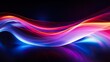 This visually striking image features an abstract wave resembling glowing ribbons in a gradient of pink to blue on a deep blue background