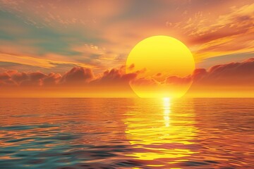 Wall Mural - Calm ocean with sunrise sky and sun rays