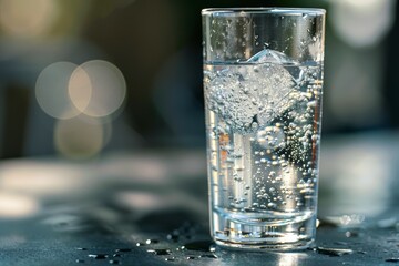 Canvas Print - A glass of water with ice cubes in it