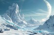 Explorers traverse icy plains and frozen mountains on remote ice planet.