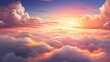 An ethereal cloudscape bathing in the warm hues of an orange sunset, creating a dreamlike atmosphere that invokes wonder and serenity
