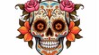 Artful portrayal of a sugar skull for Mardi Gras, showcasing detailed flower patterns in a vibrant color palette.