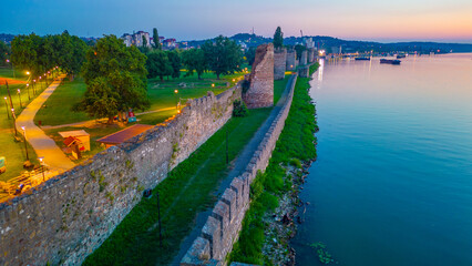 Poster - Sunset aerial view of Smederevo fortress in Serbia