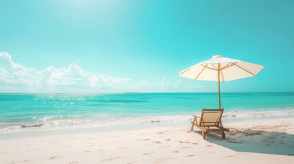  beach with umbrella and chairs