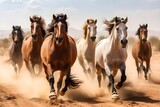 Fototapeta Do przedpokoju - herd of horses in the desert
