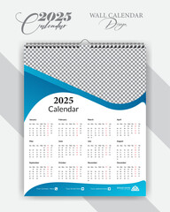 single page calendar design, 2025 wall calendar design, size 16/20 ,wall calendar, cover template ve