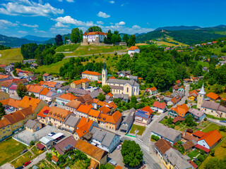 Wall Mural - Sevnica castle overlooking Sava river in Slovenia