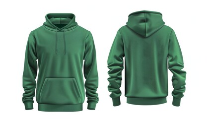 green hoodie hoody template vector illustration isolated on white background front and back view.