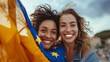 European Union Pride: Women Hug with Flag