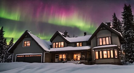 Poster - House with northern lights.