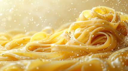 Wall Mural - Close-Up Of Fresh Fettuccine Pasta With Water Droplets