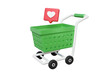 Shopping cart with Heart floating on isolated background. Basket online shop discount, supermarket promotion, e-commerce marketing sale, banner, website. 3d rendering illustration