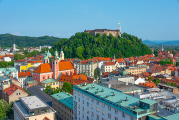 Wall Mural - Skyline of Ljubljana from Neboticnik skyscraper in Slovenia