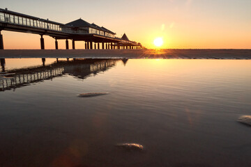 pier of Heringsdorf on German isle of Usedom in sunrise light