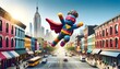 Yarn Superhero Flying Over the City