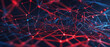 Red and blue abstract background with lines and dots, structural chemical grid