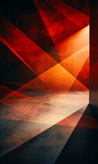 Canvas Print - Abstract geometric shapes with a fiery red and orange glow made out of light.