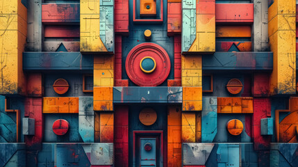 Wall Mural - colorful geometric patterns and textures on a vibrant abstract wall