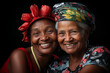 Two black women smiling. African elderly lady. Elderly African American women. Old person. Africa. AI. Friend. Friends.