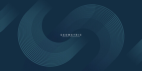 Wall Mural - Dark blue abstract background with glowing geometric lines. Modern shiny blue rounded square lines pattern. Elegant graphic design. Futuristic technology concept. Vector illustration
