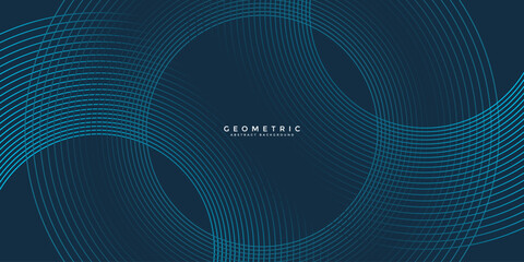 Wall Mural - Dark blue abstract background with glowing geometric lines. Modern shiny blue rounded square lines pattern. Elegant graphic design. Futuristic technology concept. Vector illustration