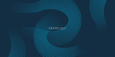 Wall Mural - Dark blue abstract background with glowing geometric lines. Modern shiny blue rounded square lines pattern. Elegant graphic design. Futuristic technology concept. Vector illustration