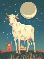 This image is created for Islamic events like Eid ul Adha , cow, poster and copy space - generative ai