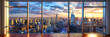 Panoramic View of Manhattan Skyline at Sunset, Iconic Skyscrapers and Urban Landscape, Majestic City Ambience