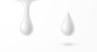 Milk cream drop product. 3d realistic yogurt droplets on white background. Vector shampoo, soap, body lotion or milky yoghurt templates