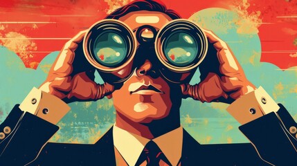 Wall Mural - Leadership illustration. man with binoculars. generative ai