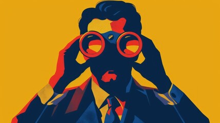 Wall Mural - Leadership illustration. man with binoculars. generative ai