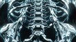 Abstract red and blue background depicting a human spine or back pain concept. A realistic detailed x-ray