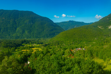 Poster - Panorama view over Soca river valley in Slovenia