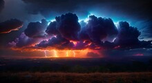 A Large Cloud Crackling With Lightning Bursts Against The Sky
