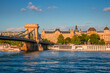 Panoramic view of the Chain Bridge over the Danube river in Budapest, Hungary